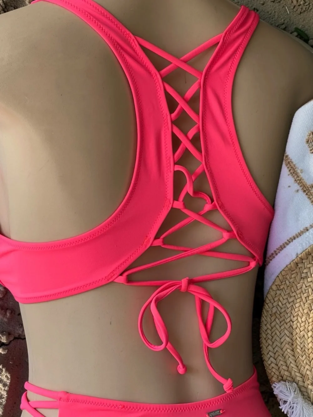 PINK Victoria’s Secret Neon Pink High-Waisted Bikini & Push-Up Swim Top Set - Picture 8 of 15